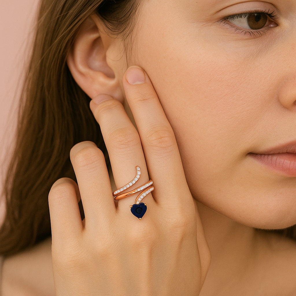 Blue Sapphire Snake Ring – Sterling Silver