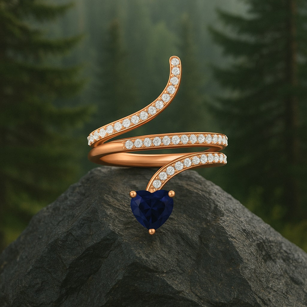 Blue Sapphire Snake Ring – Sterling Silver