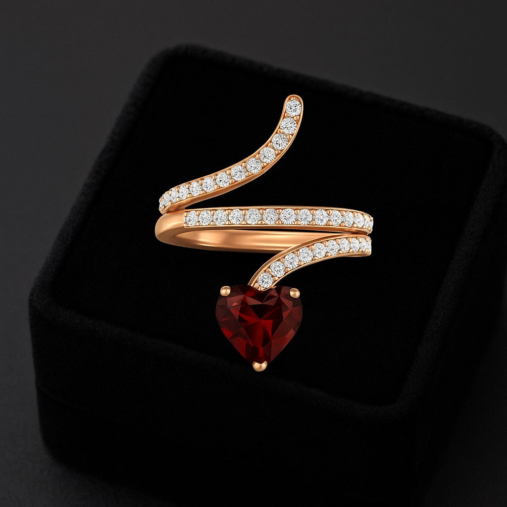 Anello a serpente con granato intrecciato – Argento Sterling