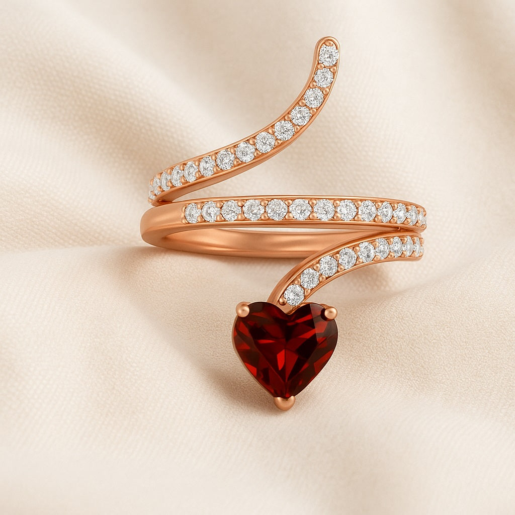 Anello a serpente con granato intrecciato – Argento Sterling