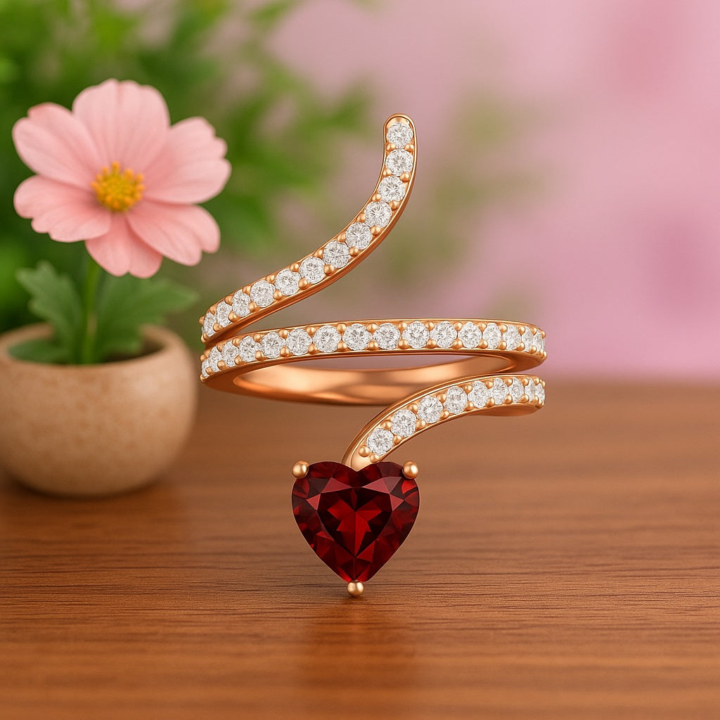 Anello a serpente con granato intrecciato – Argento Sterling