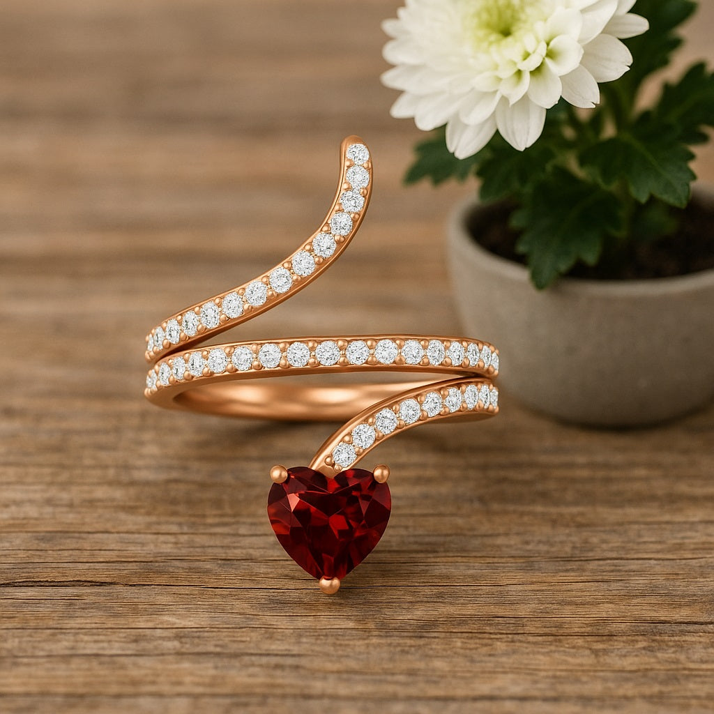 Anello a serpente con granato intrecciato – Argento Sterling