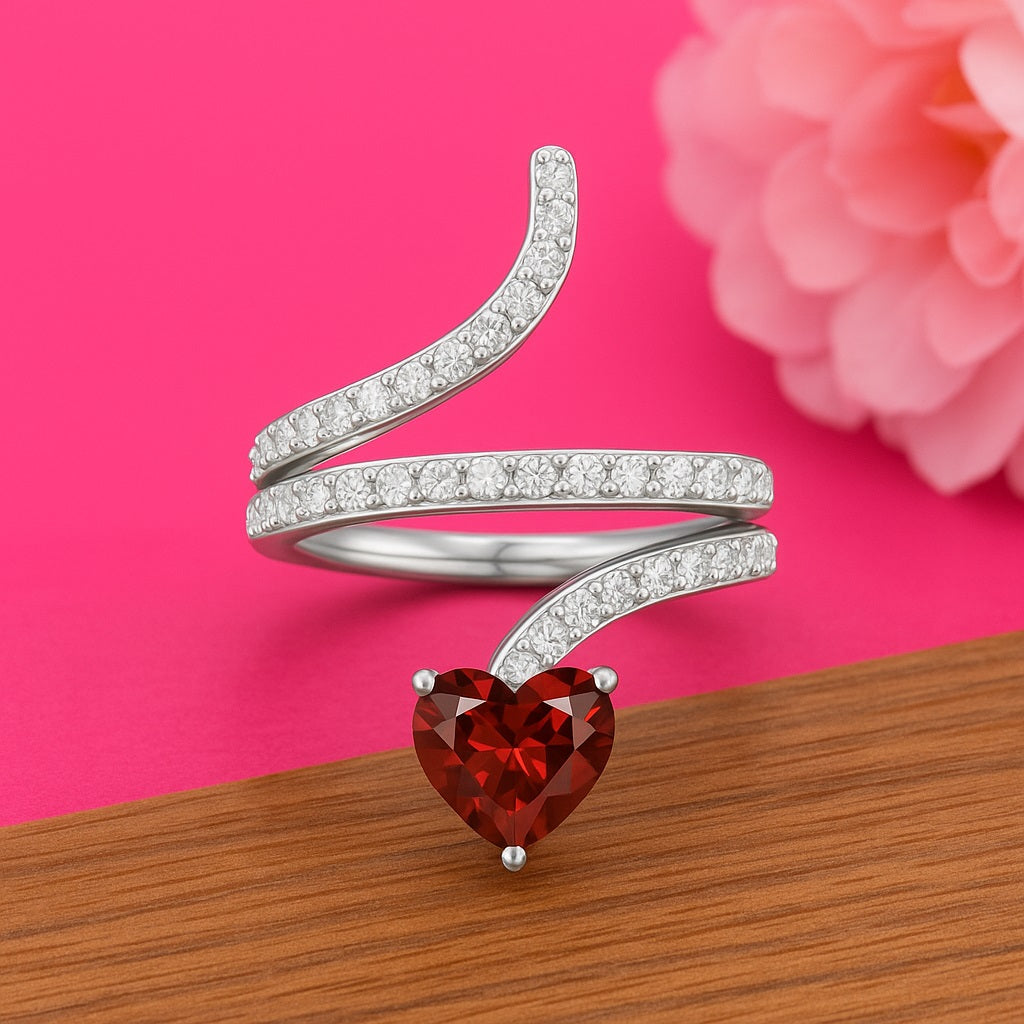 Anello a serpente con granato intrecciato – Argento Sterling