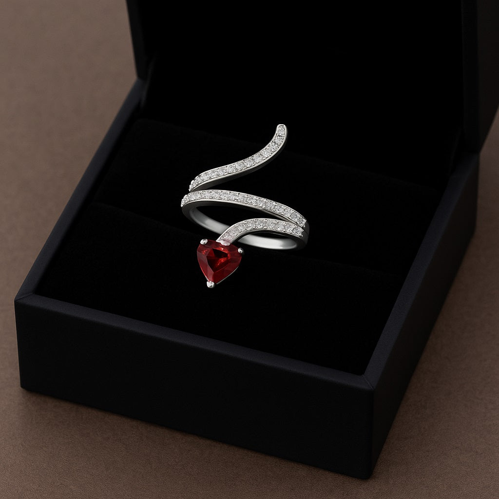 Anello a serpente con granato intrecciato – Argento Sterling