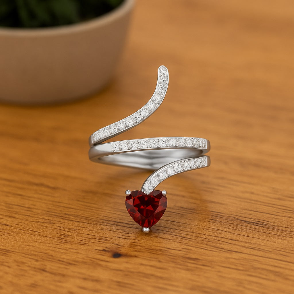 Anello a serpente con granato intrecciato – Argento Sterling