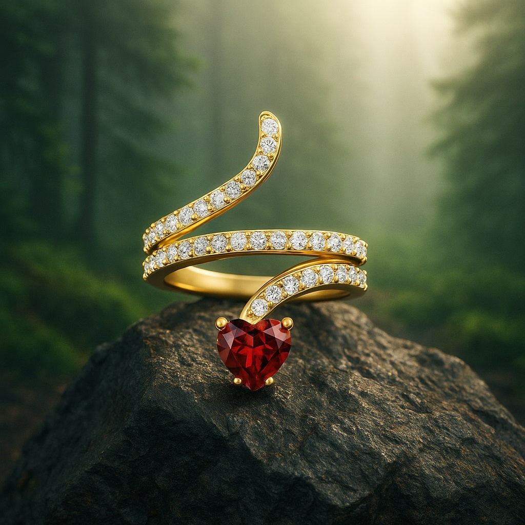 Anello a serpente con granato intrecciato – Argento Sterling
