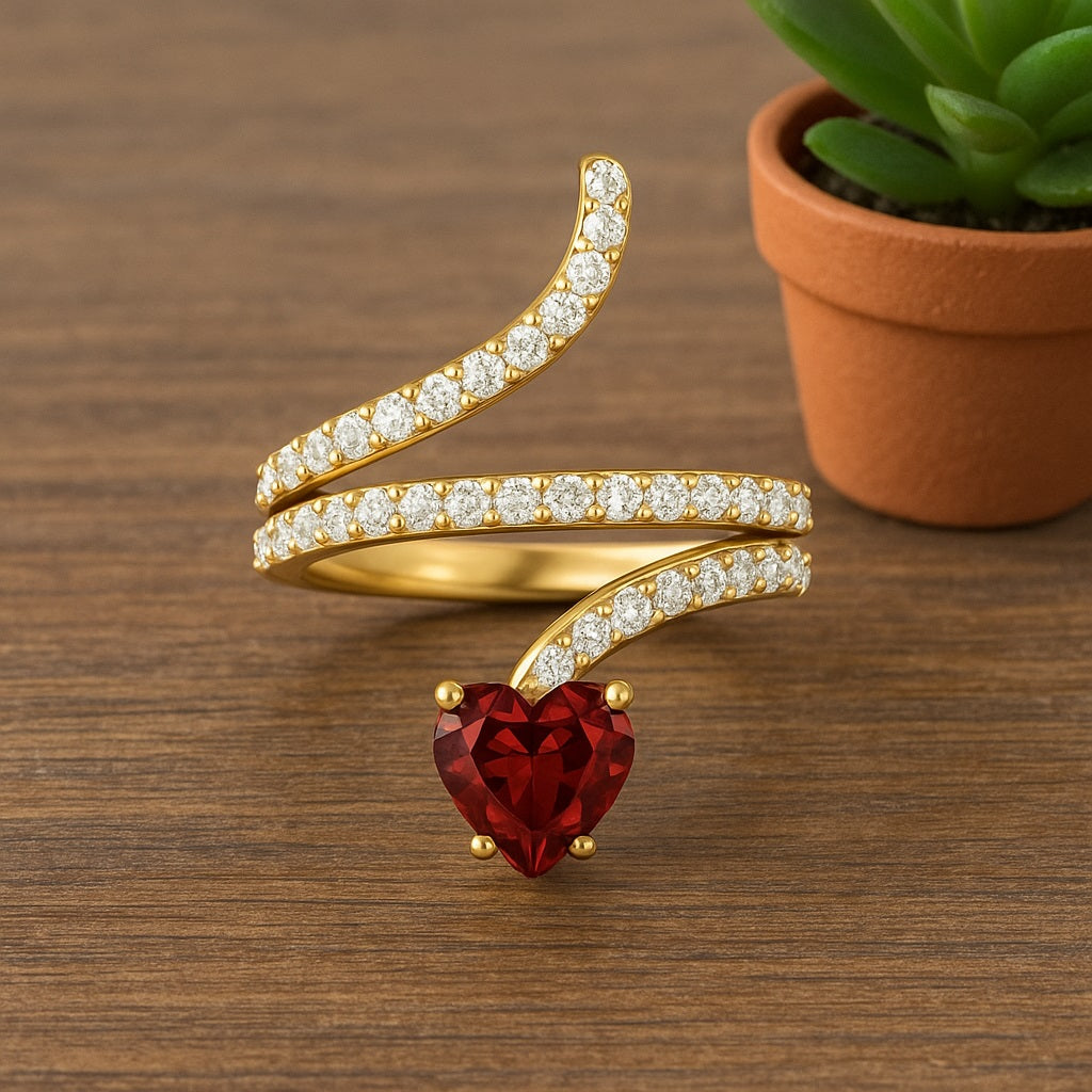 Anello a serpente con granato intrecciato – Argento Sterling