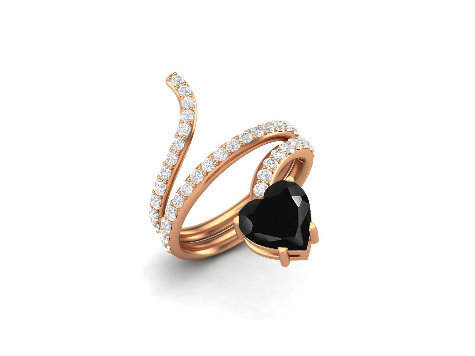 Anello a forma di serpente in argento sterling 925 con spinello nero