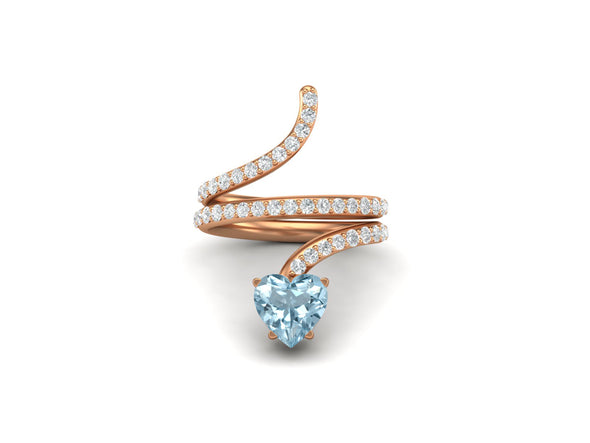 Unique Cobra Snake Blue Topaz Engagement Ring 925 Sterling Silver Heart Shaped Wedding Ring