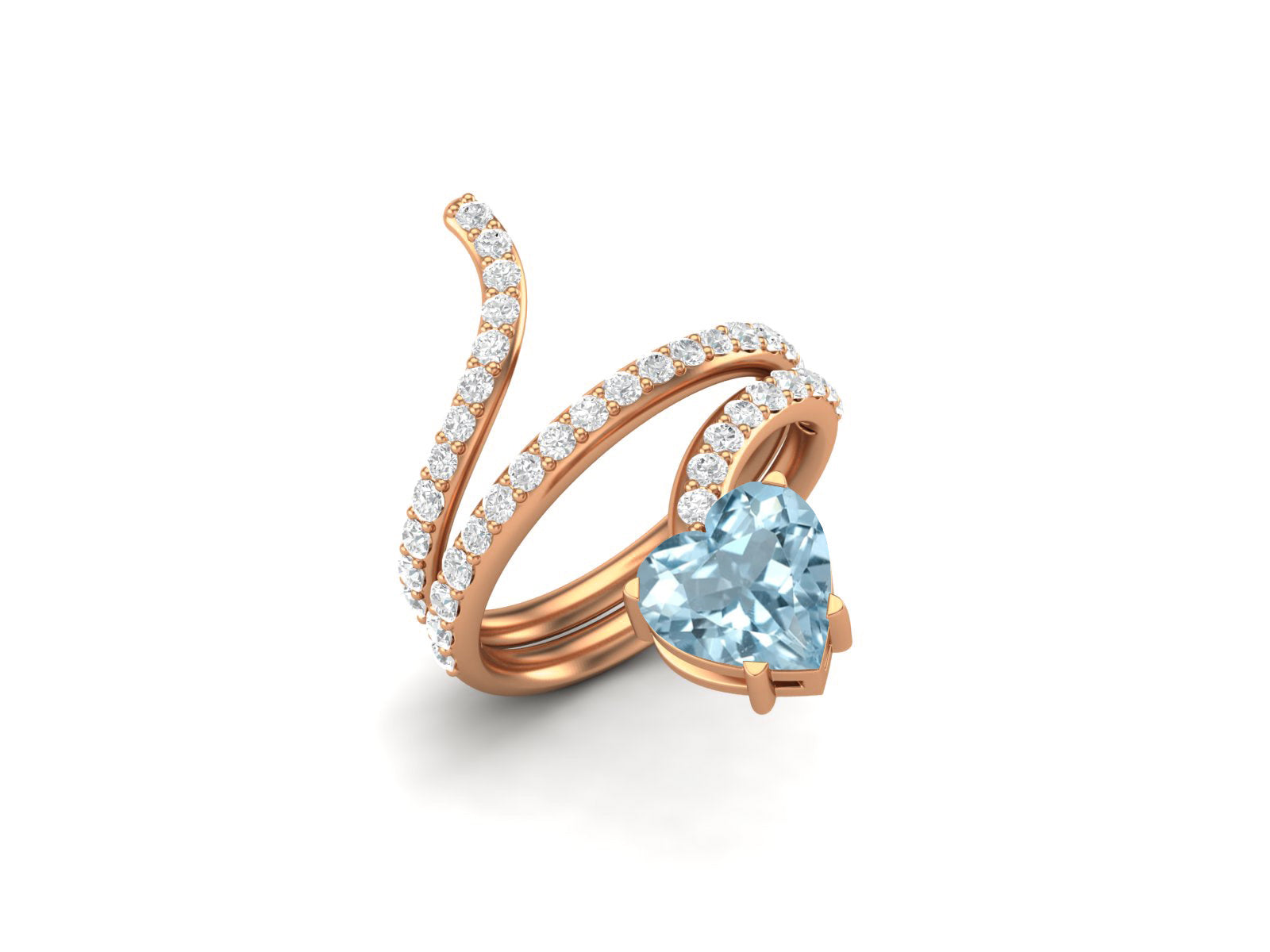 Anello a forma di serpente con topazio blu a forma di cuore da 7 mm in argento sterling 925
