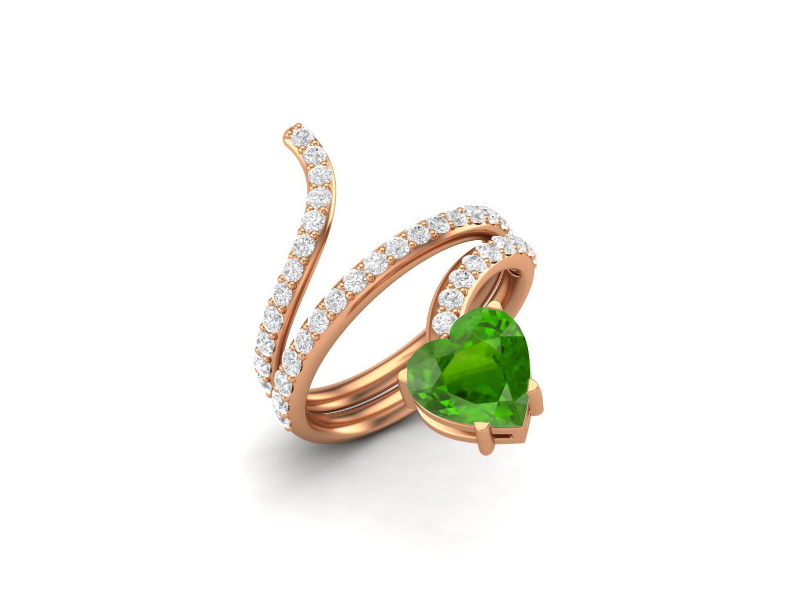 Emerald Heart Shape Twisted Ring – Sterling Silver