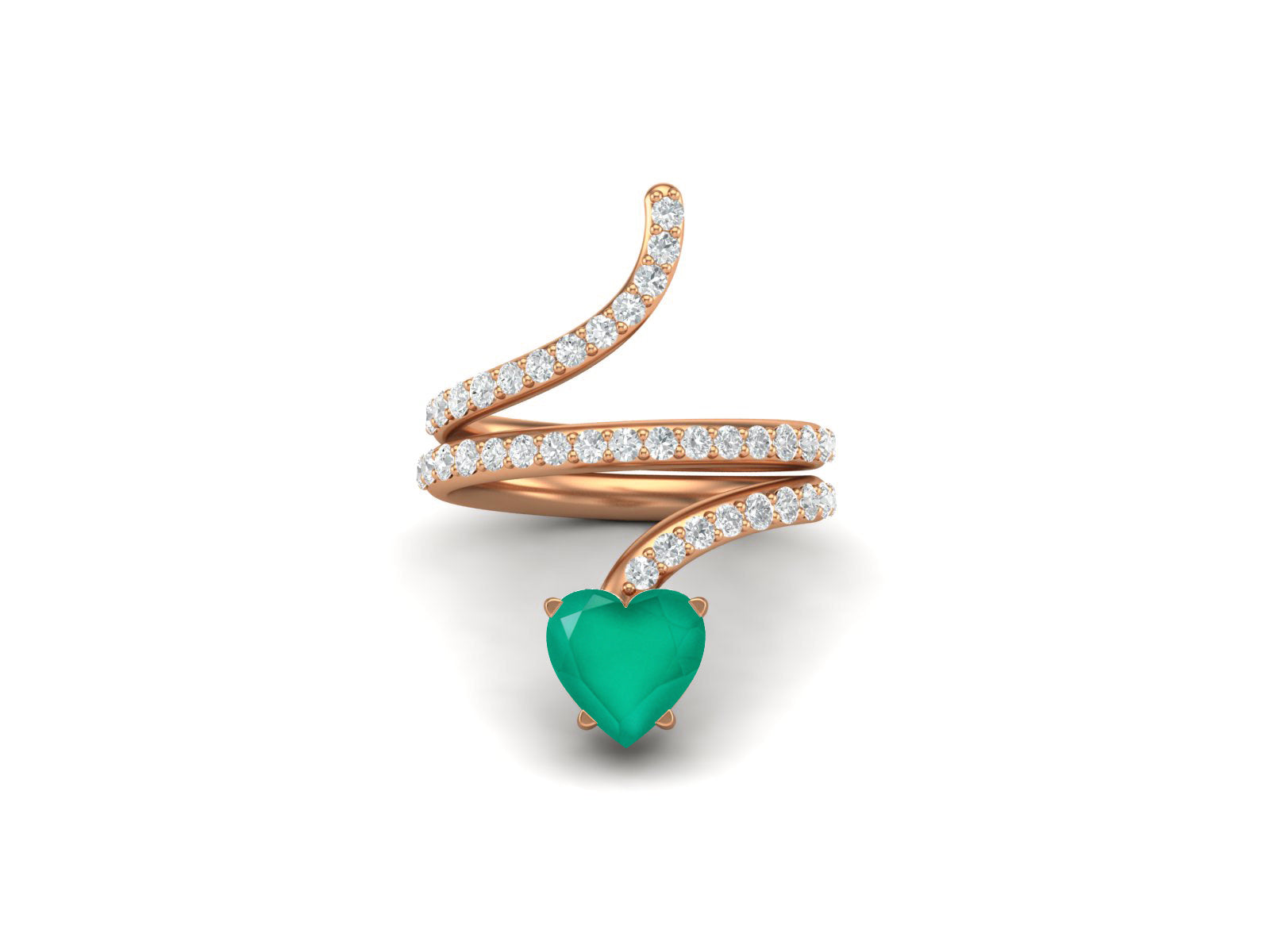 Anello a forma di serpente in onice verde a forma di cuore da 7 mm in argento sterling 925