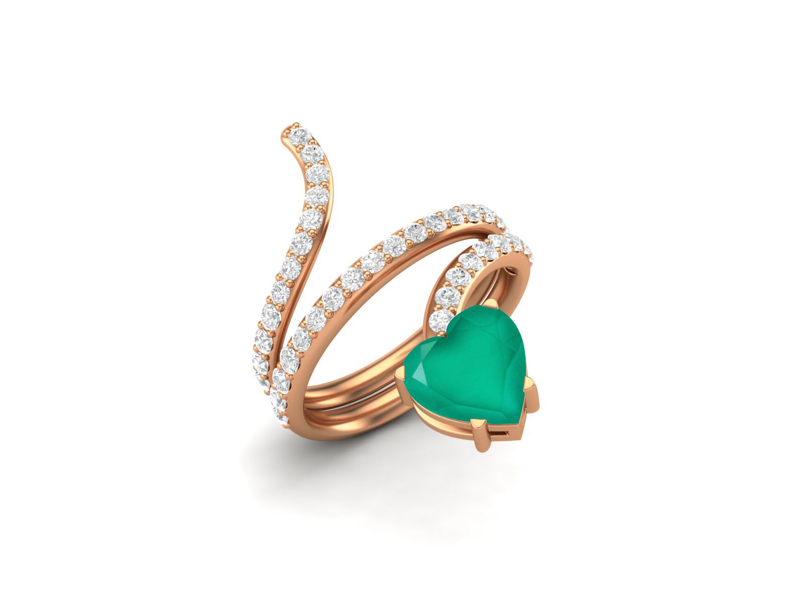 Anello a forma di serpente in onice verde a forma di cuore da 7 mm in argento sterling 925