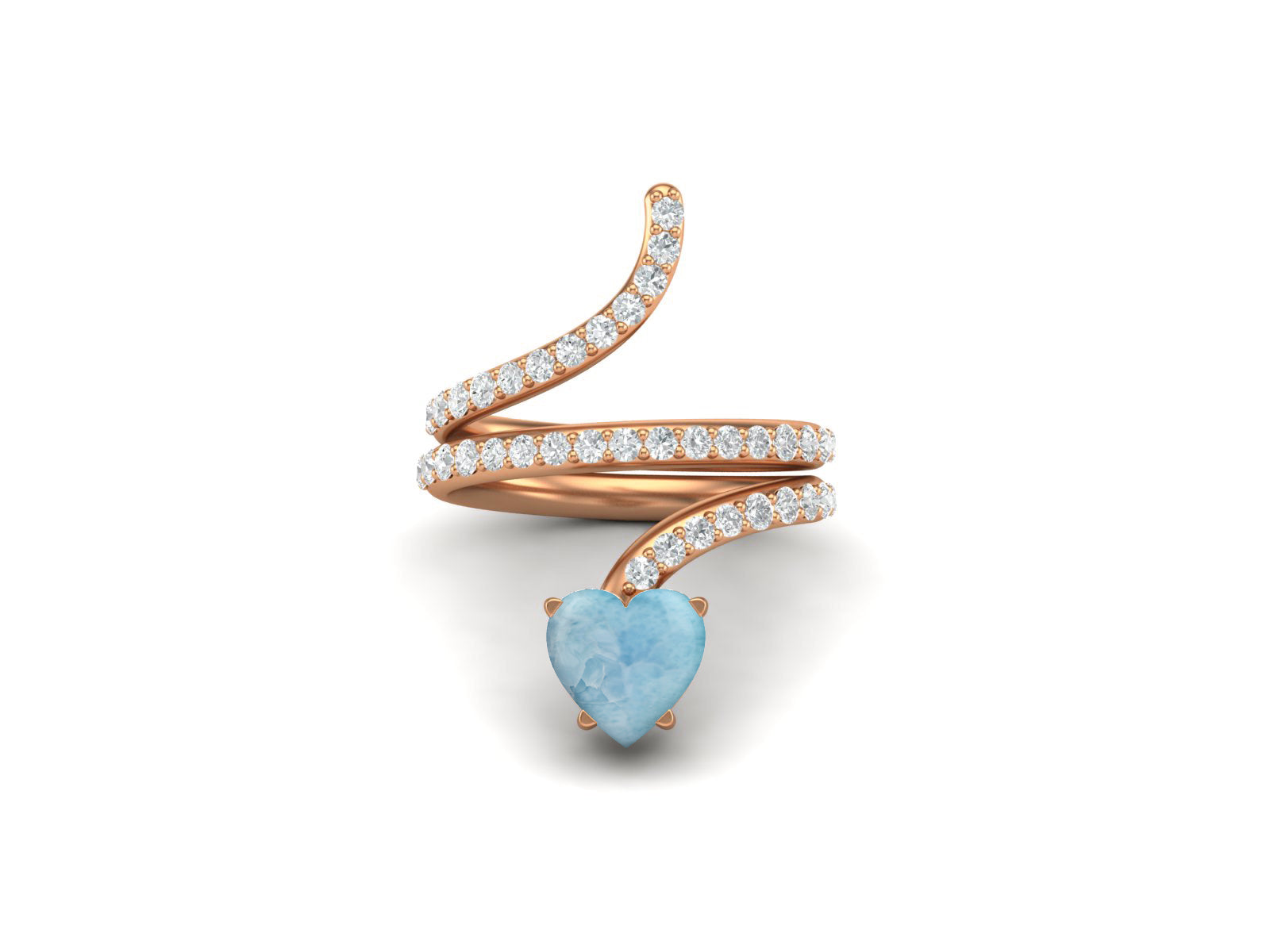 Anello a forma di serpente con pietra preziosa Larimar a forma di cuore da 7 mm