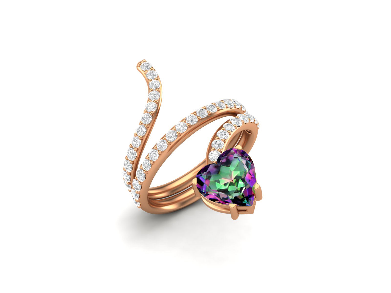 Mystic Topaz Heart-Shaped Snake Ring - Sterling Silver
