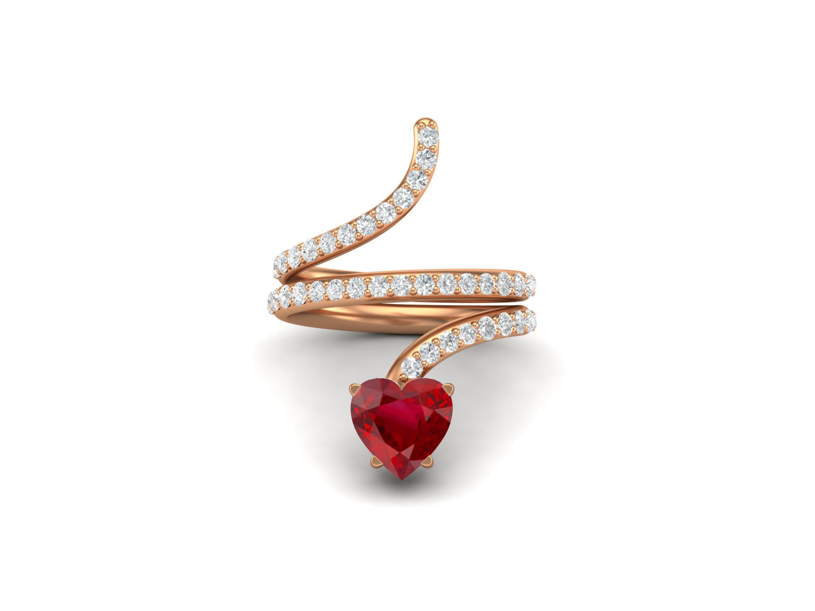 Ruby Heart-Shaped Snake Ring - Sterling Silver