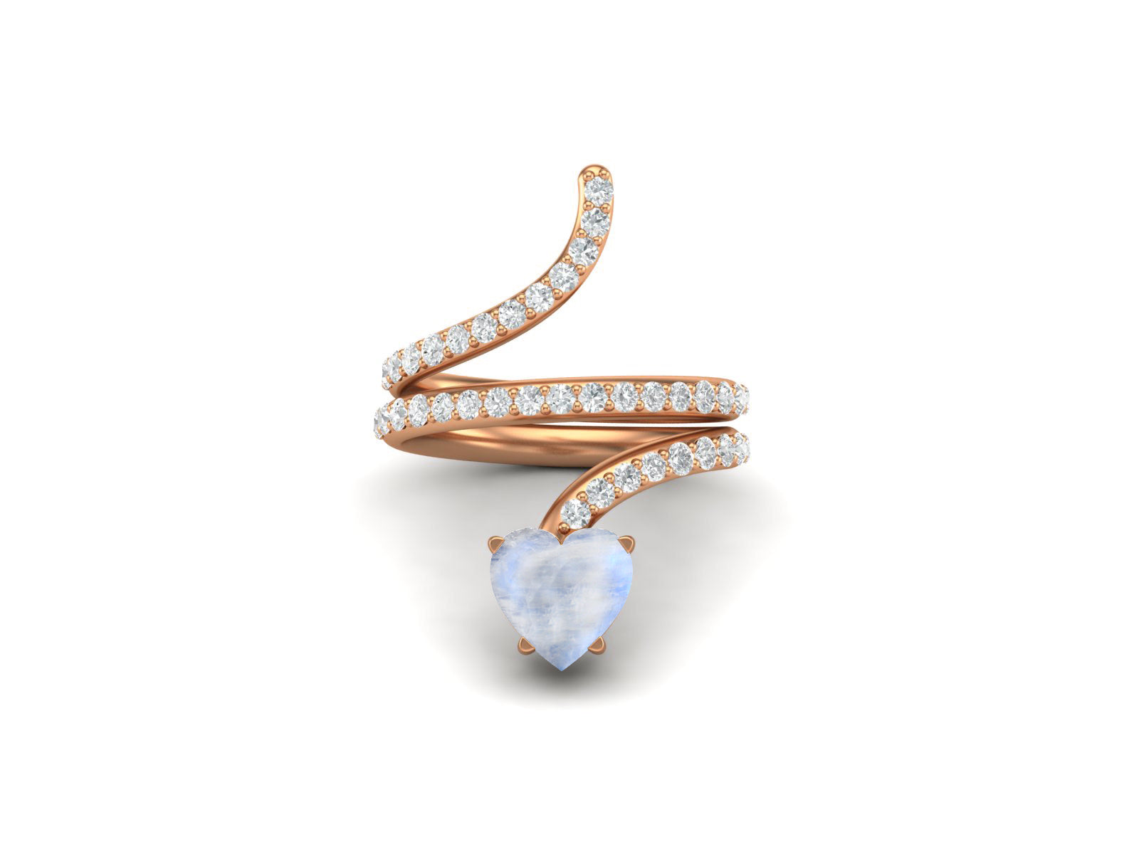 Anello a forma di serpente con pietra di luna a forma di cuore da 7 mm in argento sterling 925
