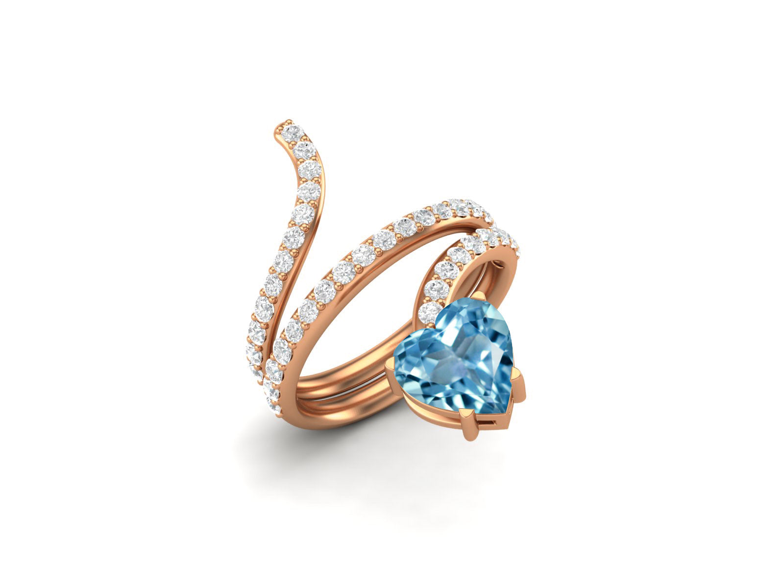 Swiss Blue Topaz Heart-Shaped Snake Ring - Sterling Silver