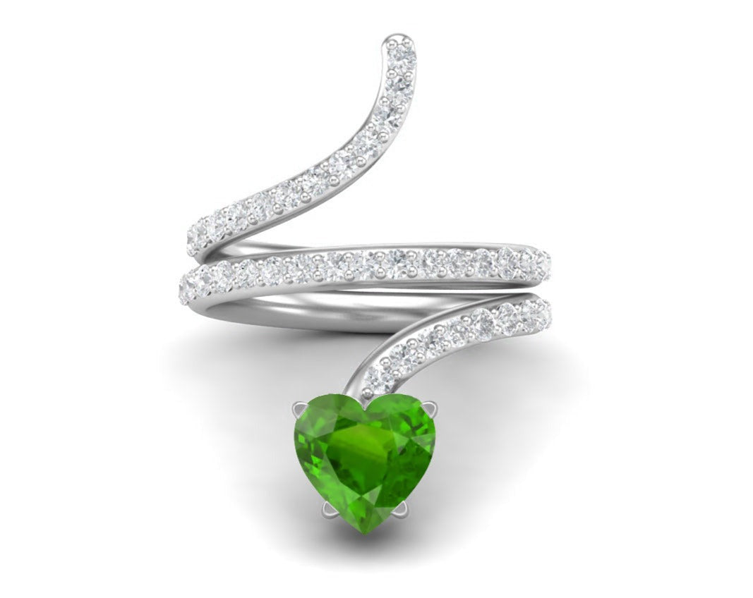 Emerald Heart Shape Twisted Ring – Sterling Silver