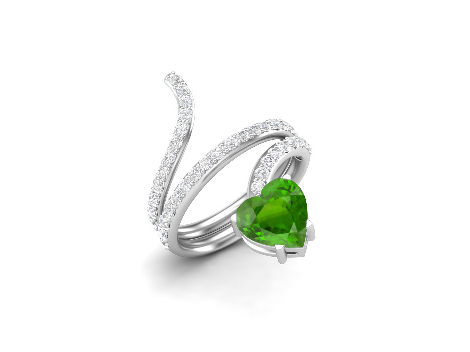 Emerald Heart Shape Twisted Ring – Sterling Silver