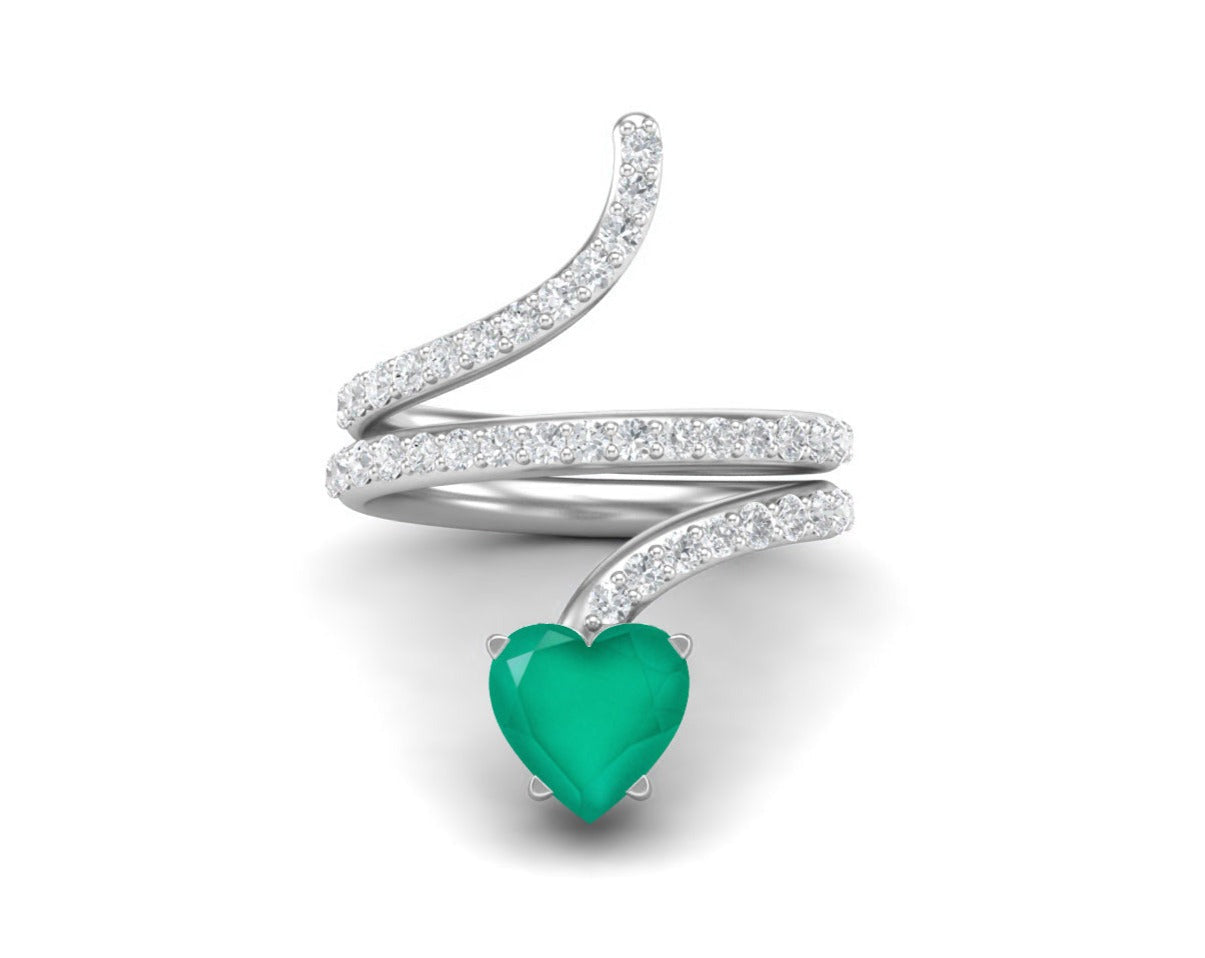 Green Onyx Heart-Shaped Snake Ring - Sterling Silver