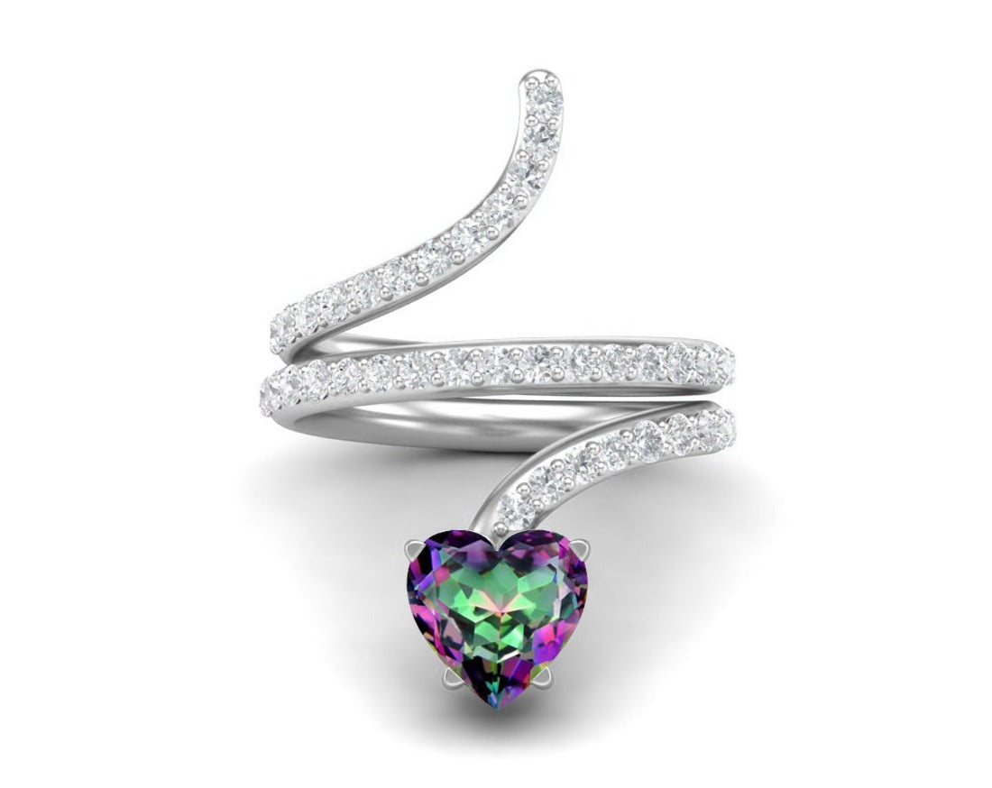 Mystic Topaz Heart-Shaped Snake Ring - Sterling Silver