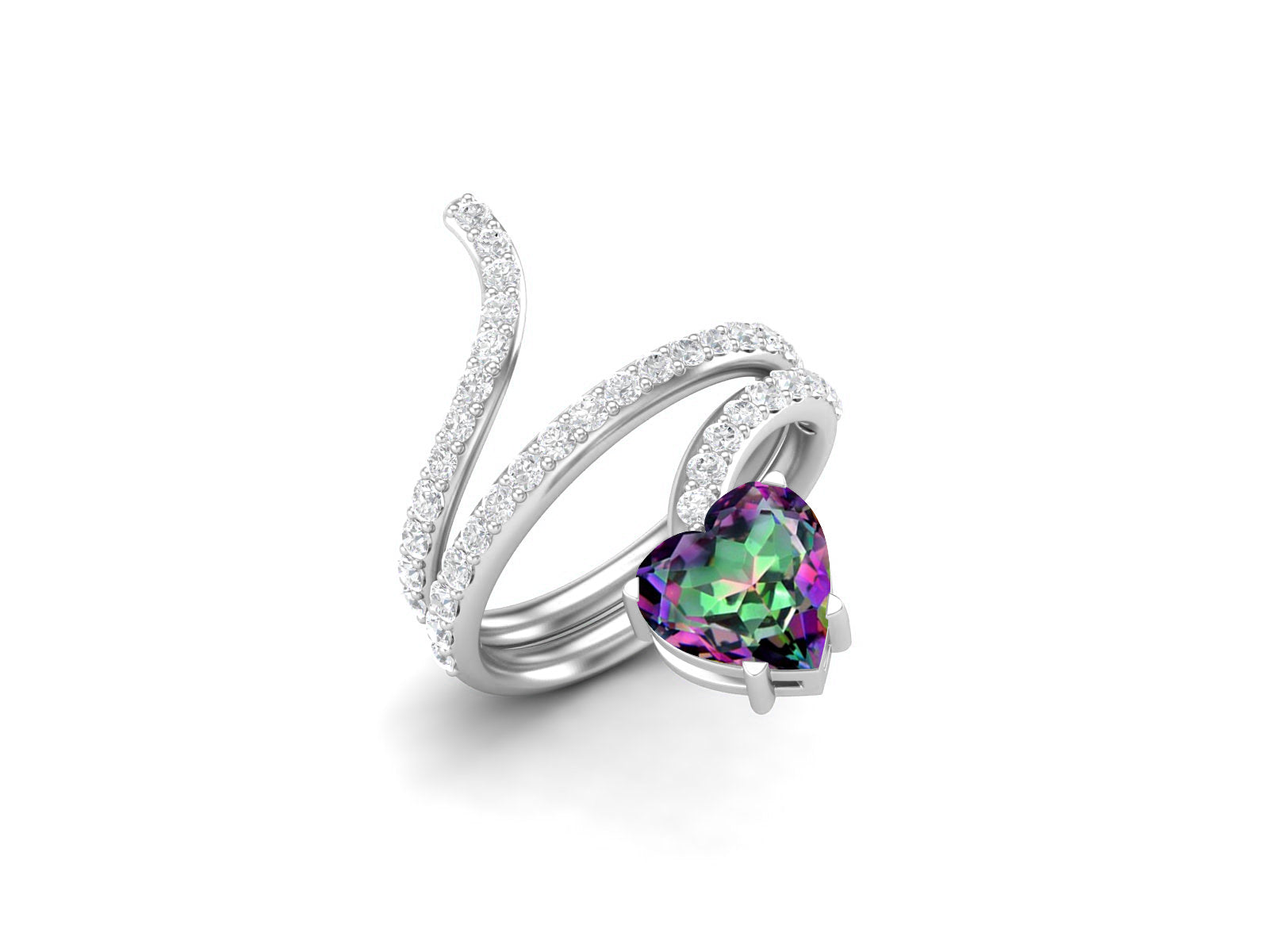 925 Sterling Silver 7MM Heart Mystic Topaz Snake Ring