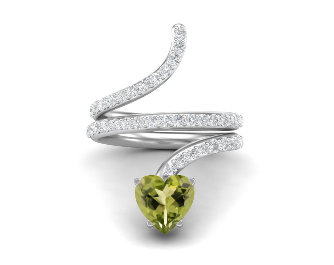Peridot Spiral Wrap Pave Band Design Ring – Sterling Silver