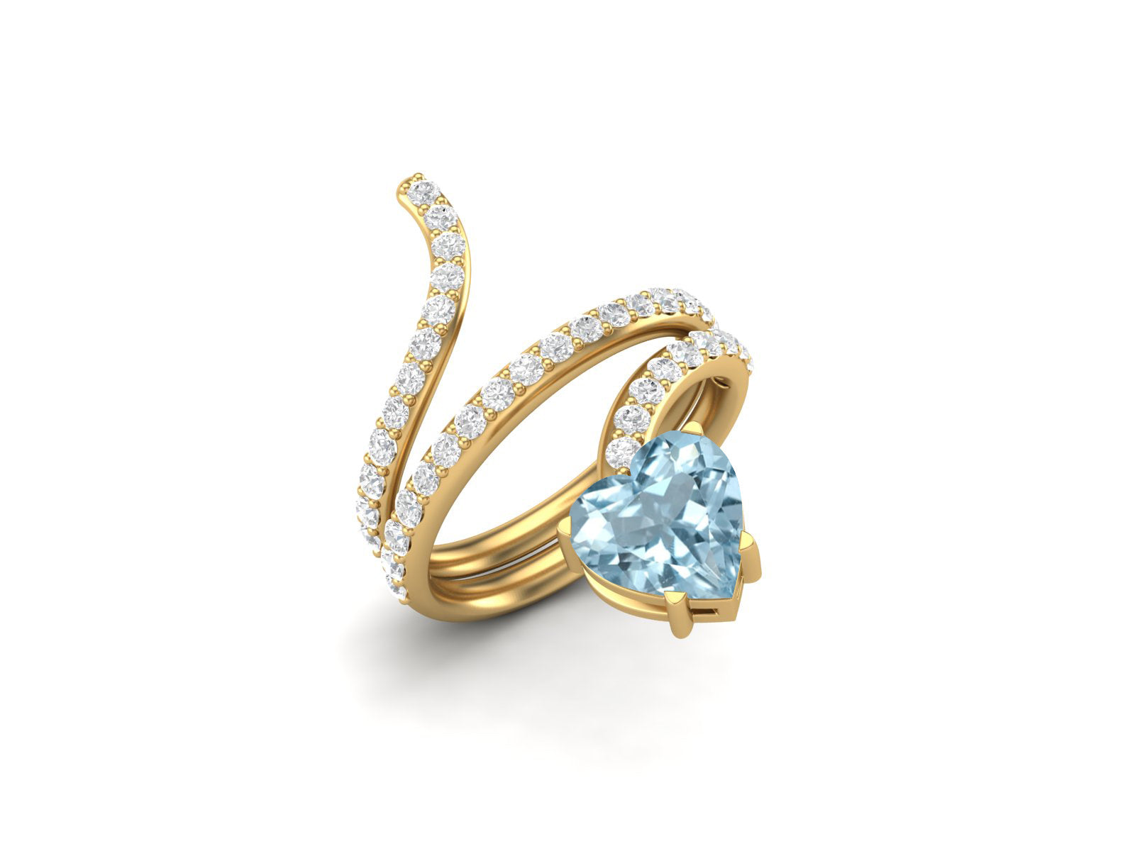 Anello a forma di serpente con topazio blu a forma di cuore da 7 mm in argento sterling 925