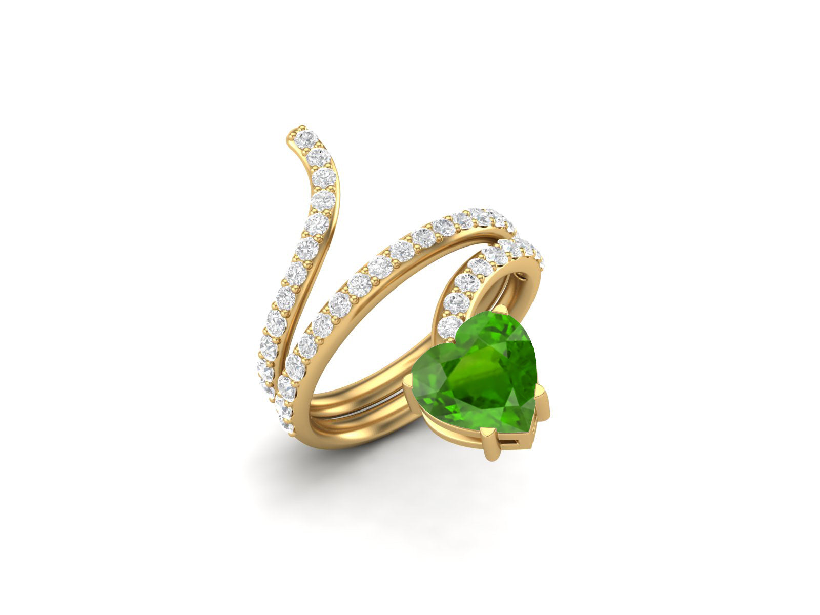 Emerald Heart Shape Twisted Ring – Sterling Silver