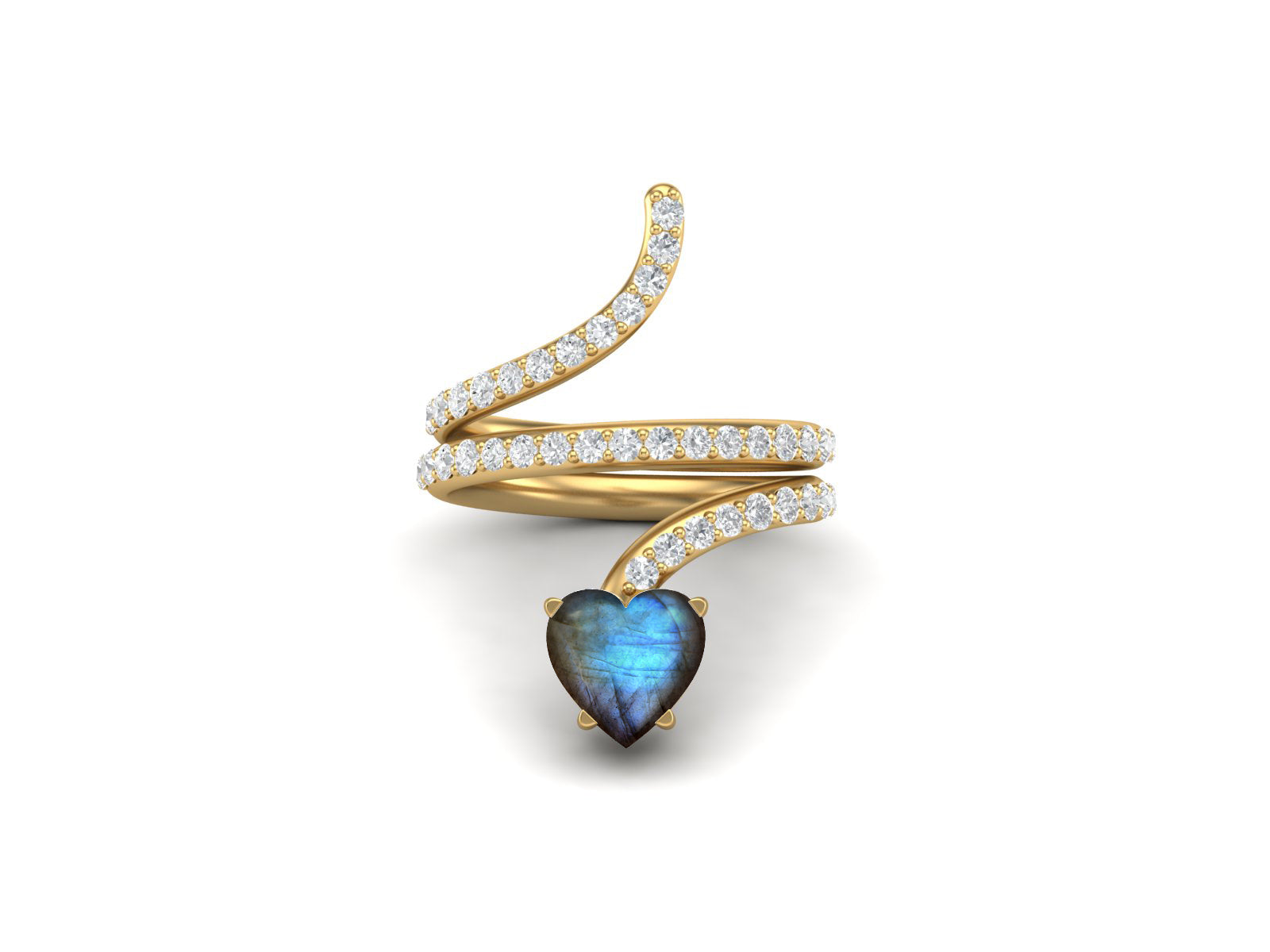 Anello a forma di serpente in labradorite a forma di cuore da 7 mm in argento sterling 925