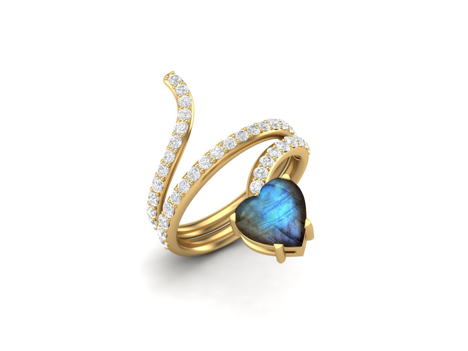 Anello a forma di serpente in labradorite a forma di cuore da 7 mm in argento sterling 925