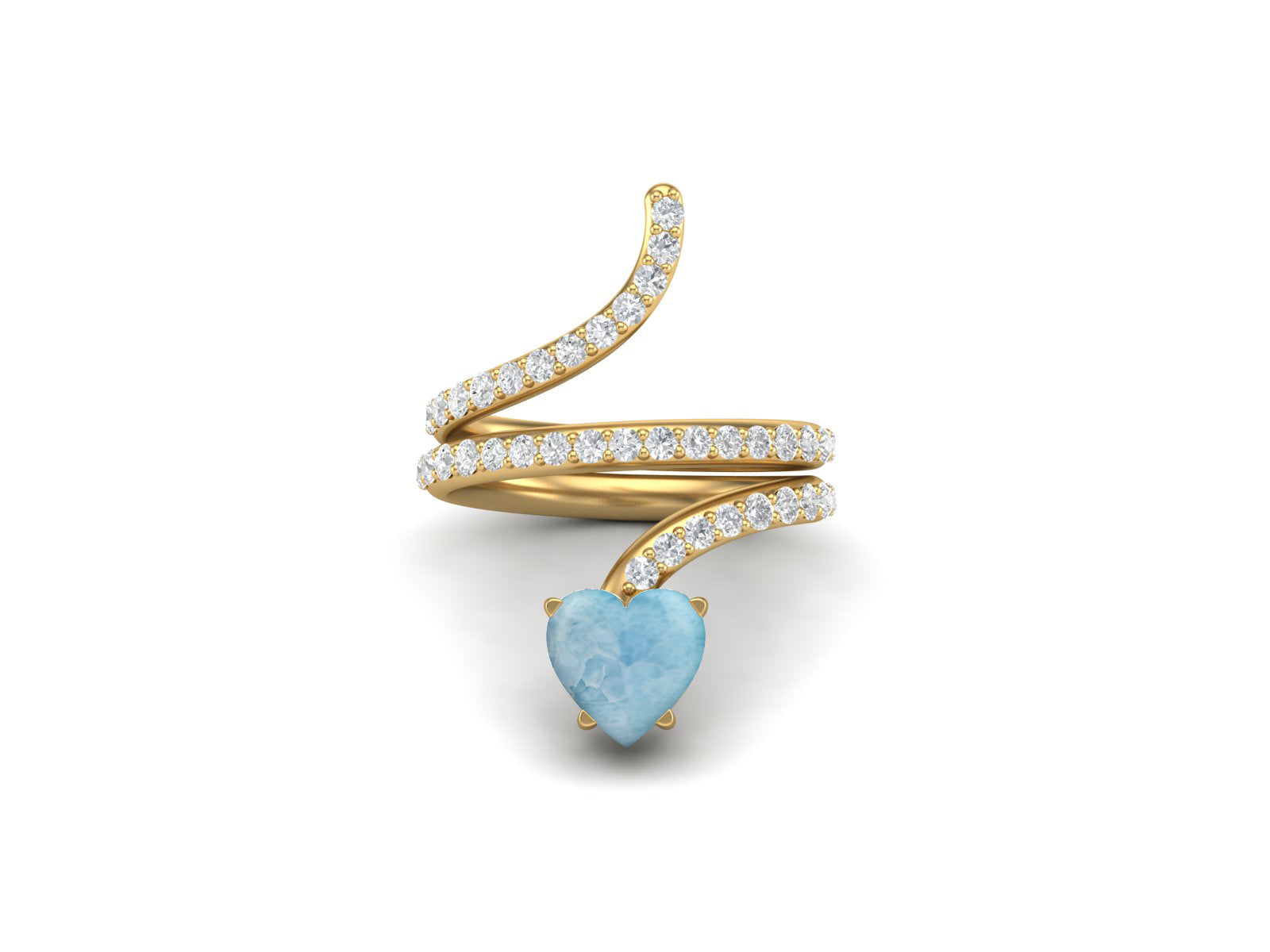 Anello a forma di serpente con pietra preziosa Larimar a forma di cuore da 7 mm