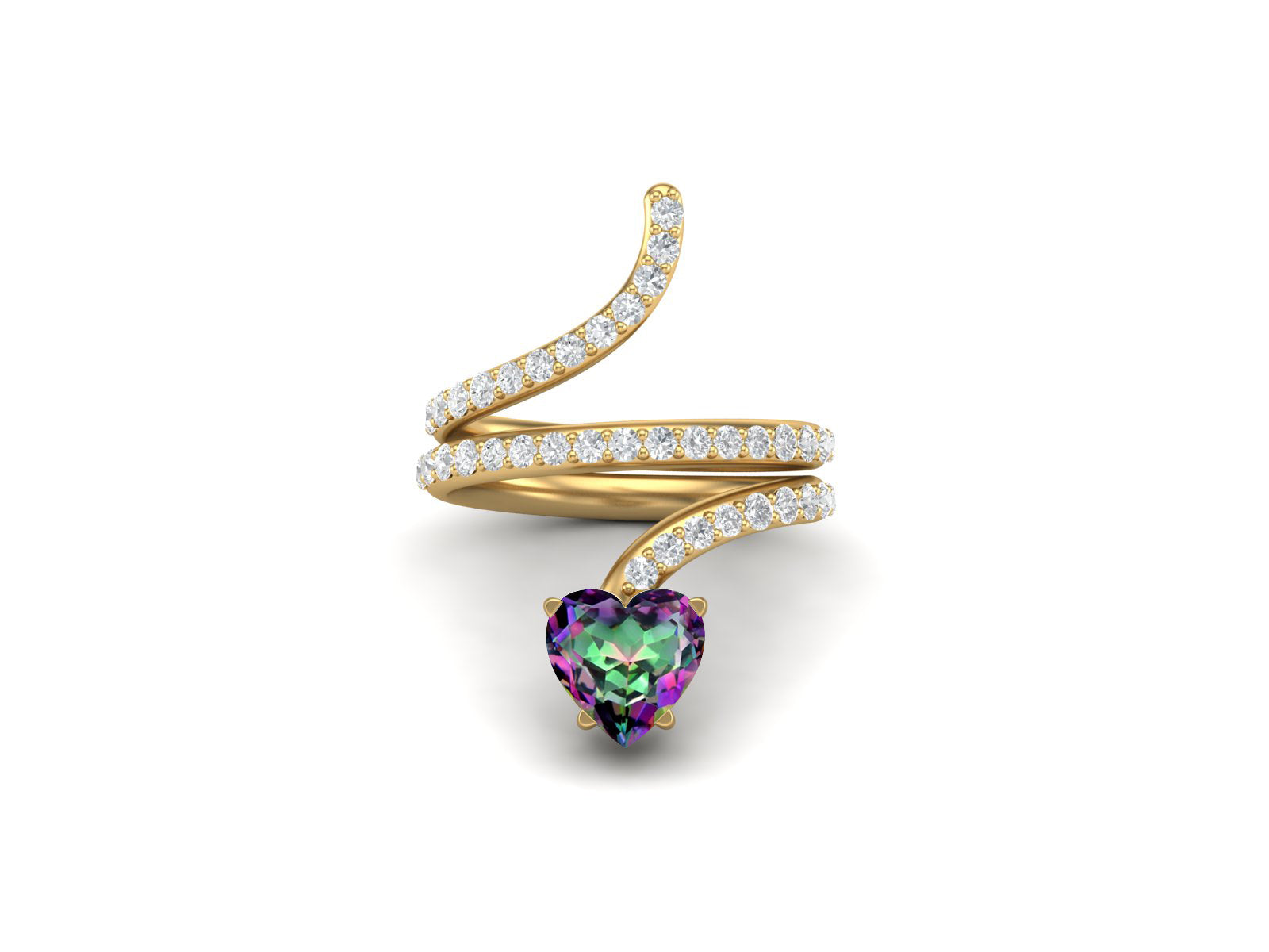 Mystic Topaz Heart-Shaped Snake Ring - Sterling Silver