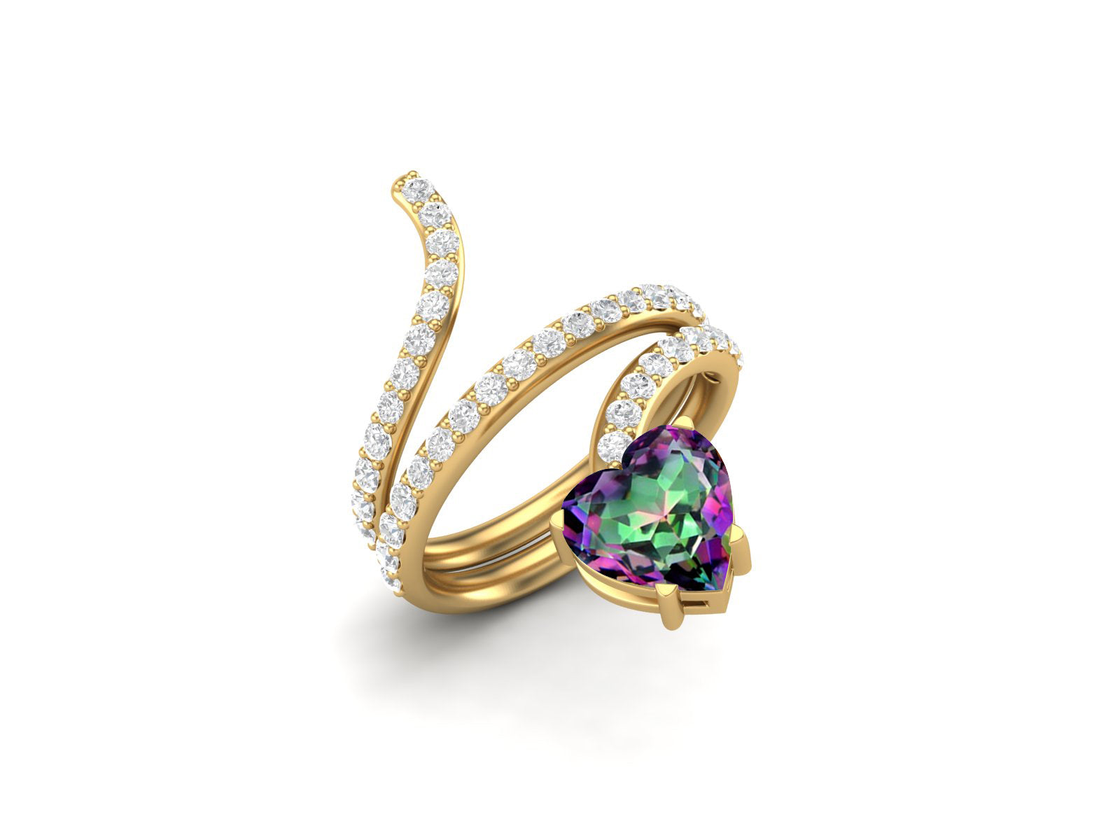 Mystic Topaz Heart-Shaped Snake Ring - Sterling Silver