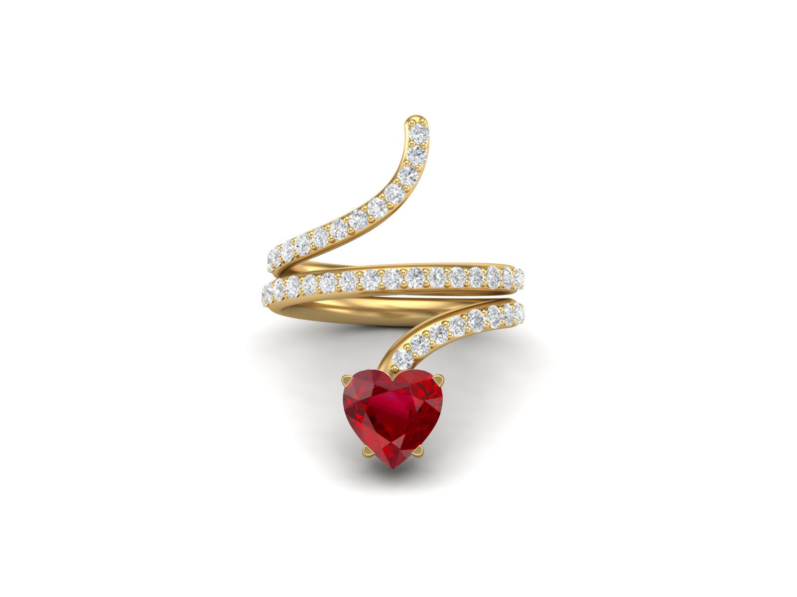 Ruby Heart-Shaped Snake Ring - Sterling Silver