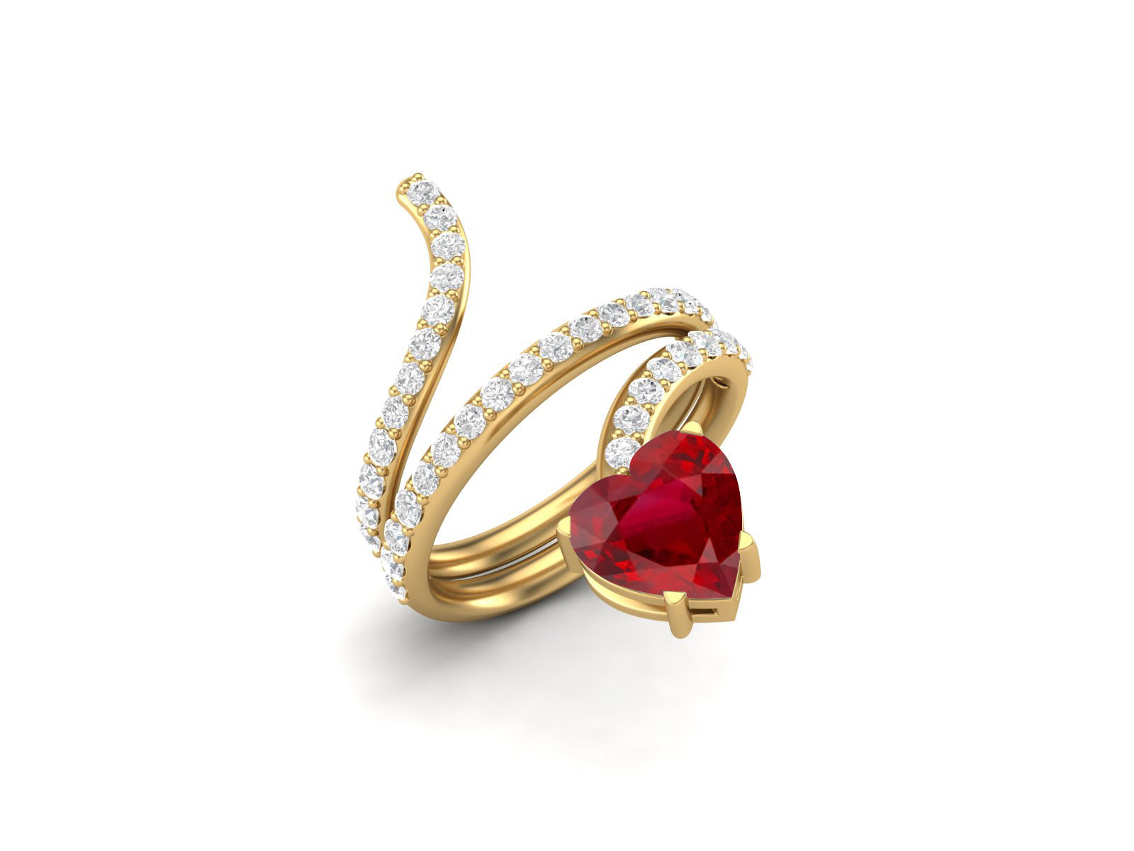 Ruby Heart-Shaped Snake Ring - Sterling Silver