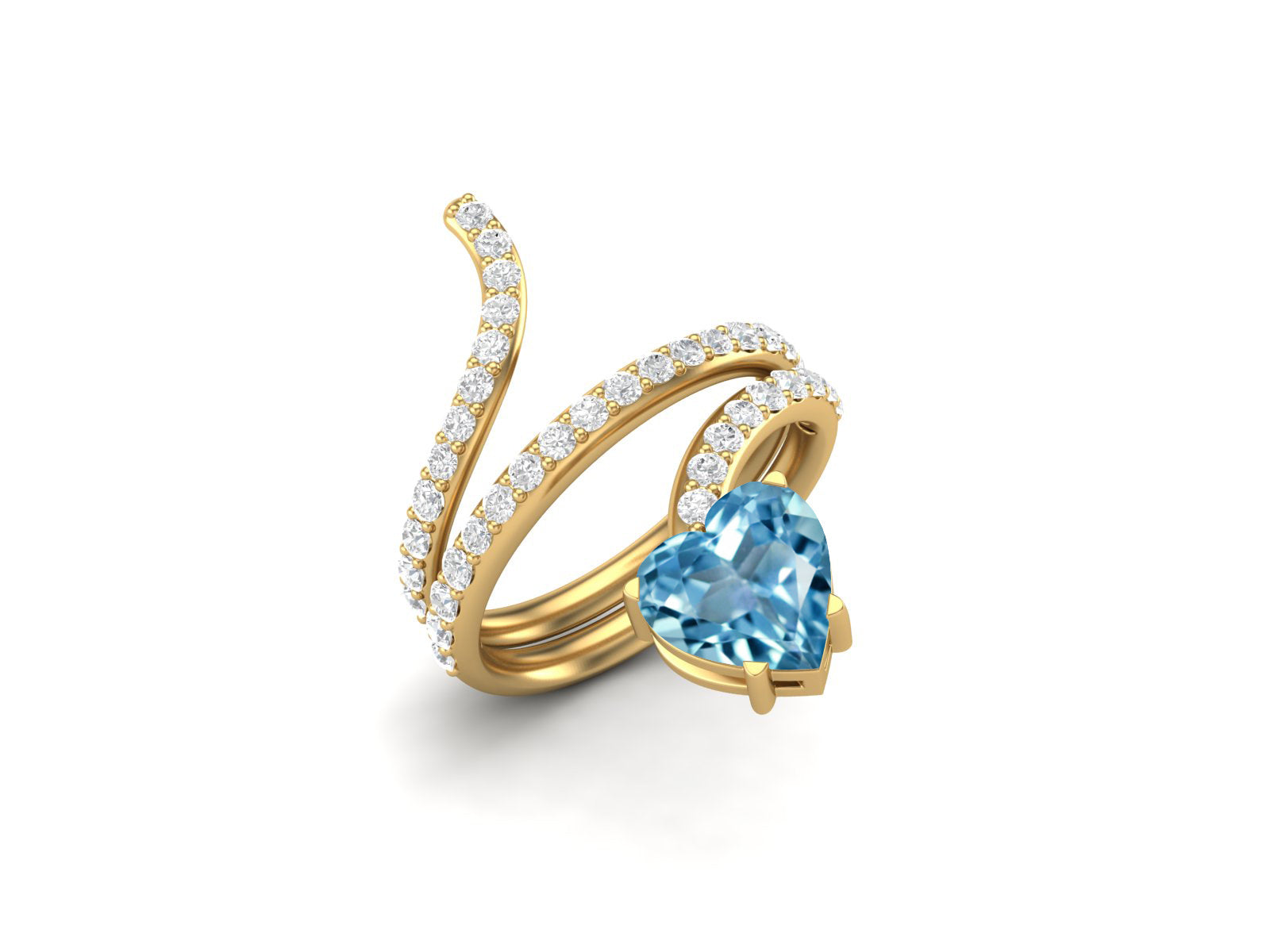 Swiss Blue Topaz Heart-Shaped Snake Ring - Sterling Silver