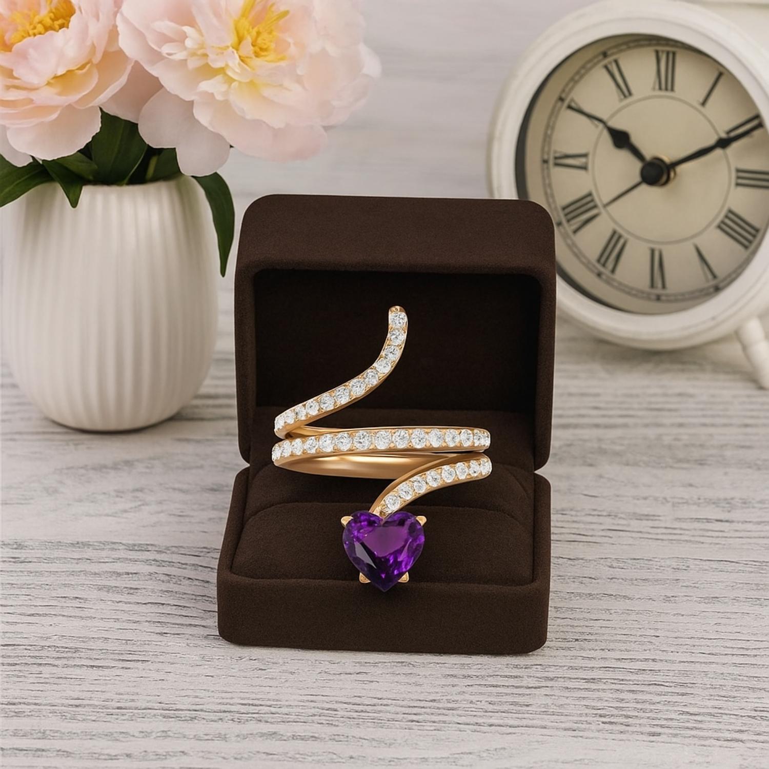 Amethyst Twisted Wrap Design Ring – Sterling Silver