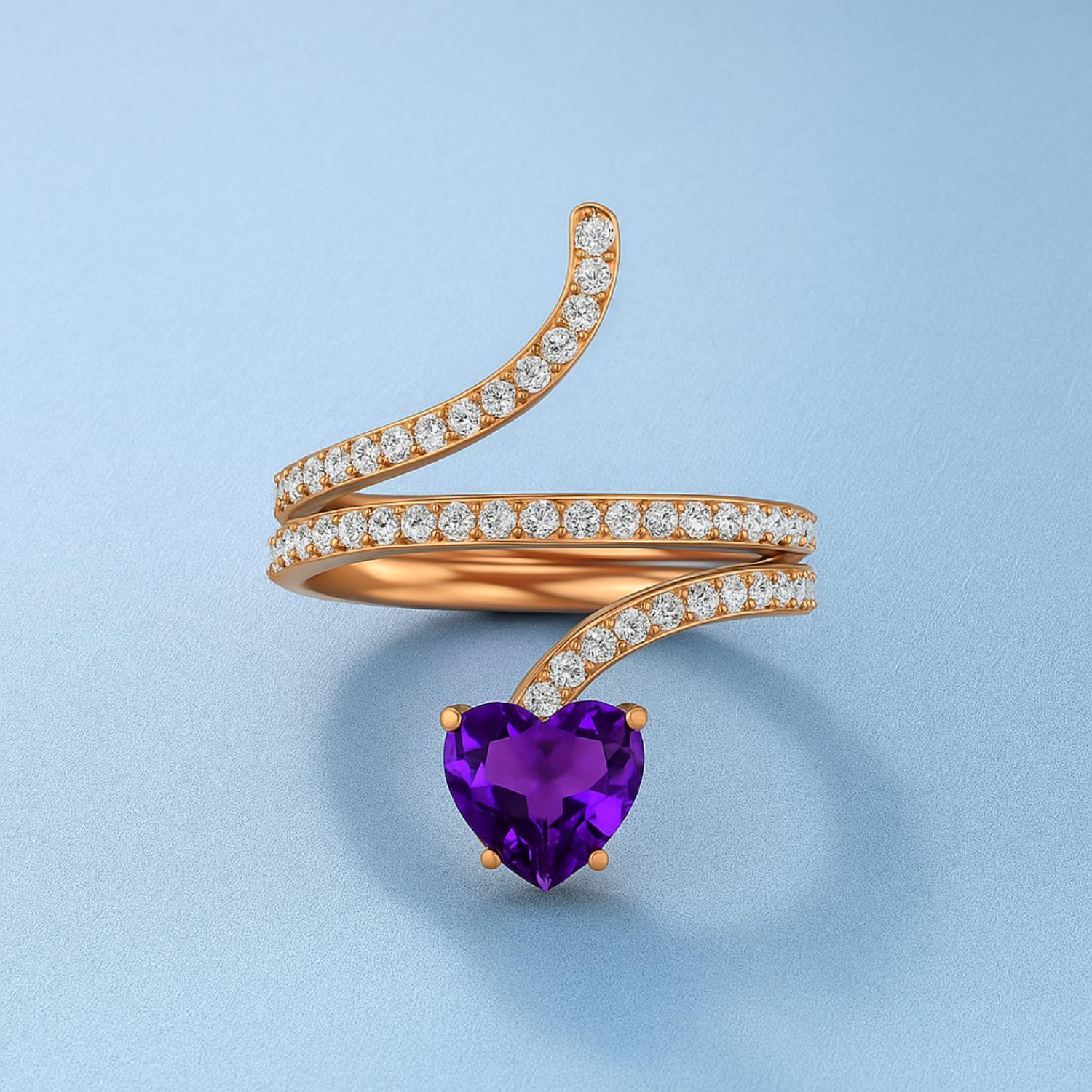 Amethyst Twisted Wrap Design Ring – Sterling Silver