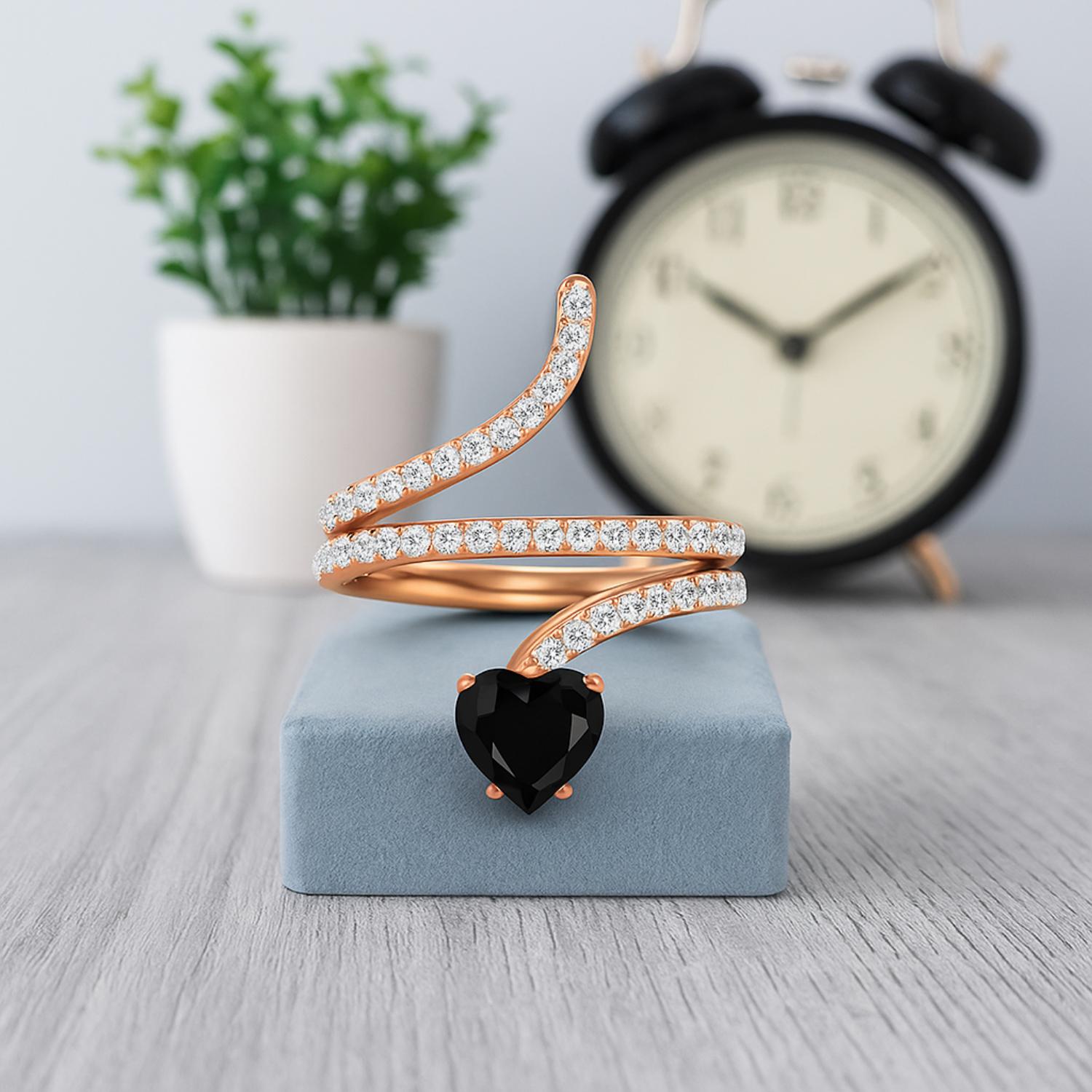 Anello a forma di serpente in argento sterling 925 con spinello nero