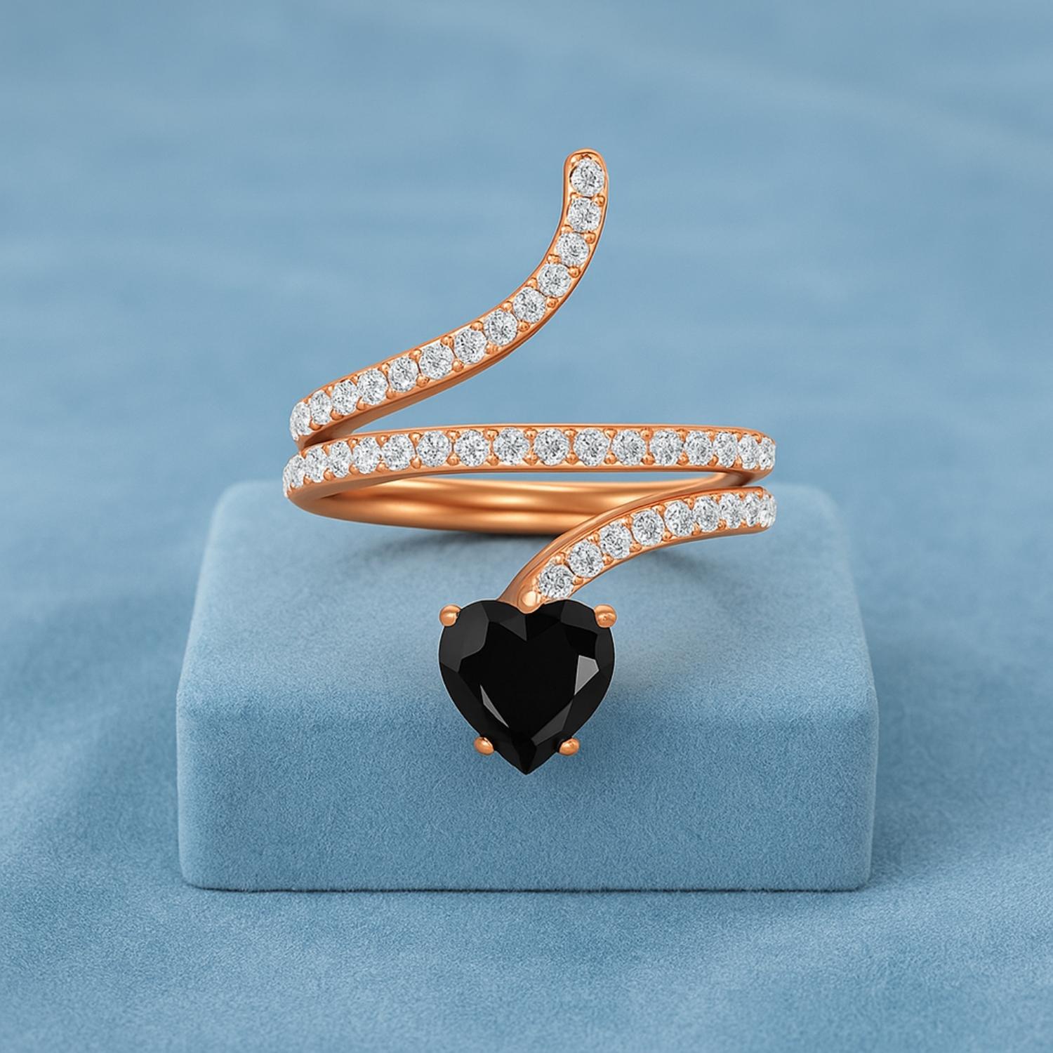 Anello a forma di serpente in argento sterling 925 con spinello nero