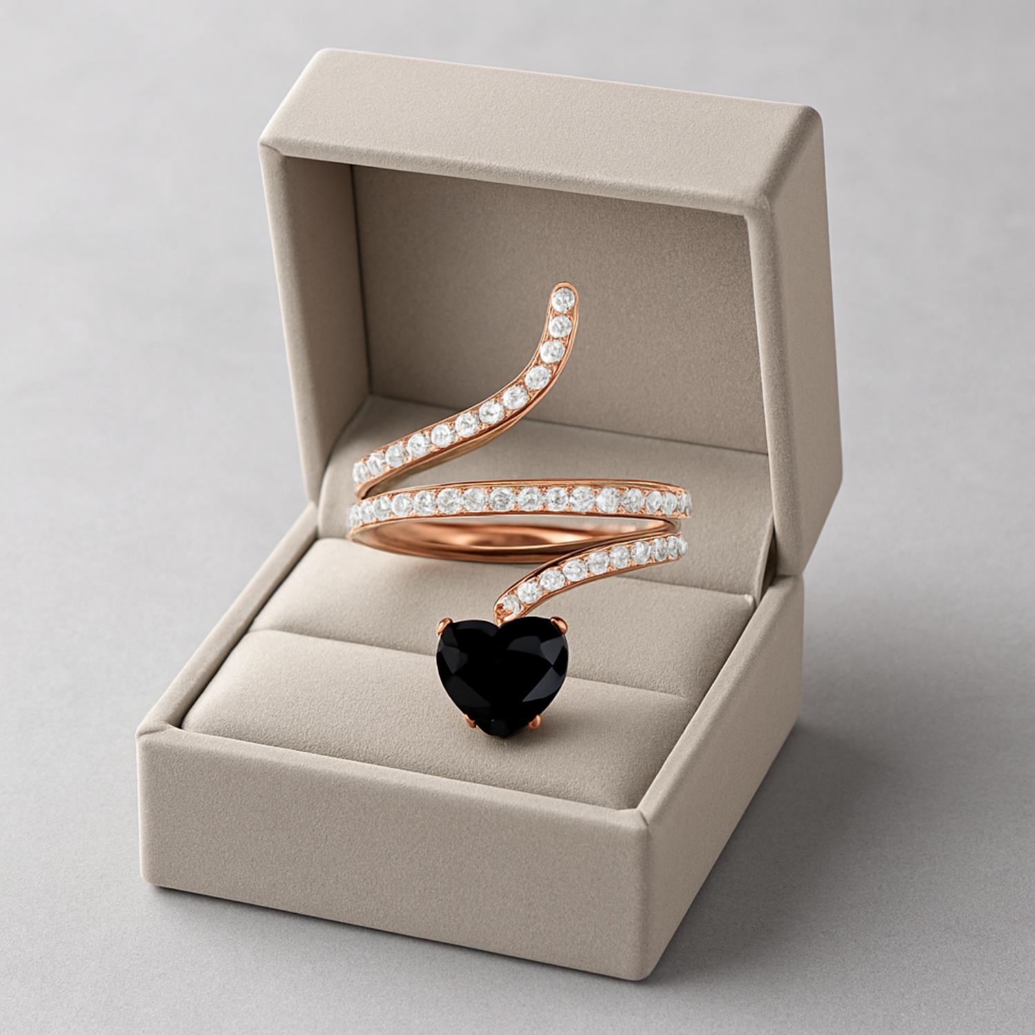 Anello a forma di serpente in argento sterling 925 con spinello nero