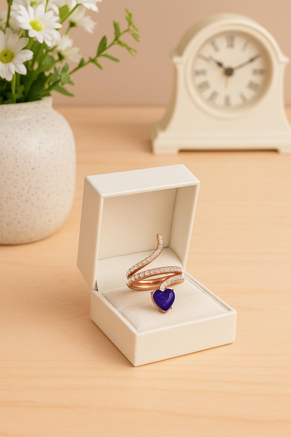 Lapis Heart-Shaped Snake Ring - Sterling Silver