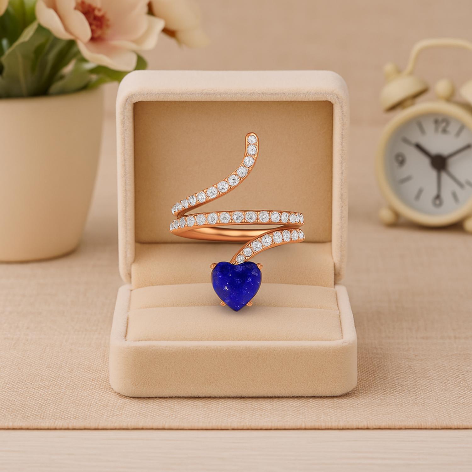 Lapis Heart-Shaped Snake Ring - Sterling Silver