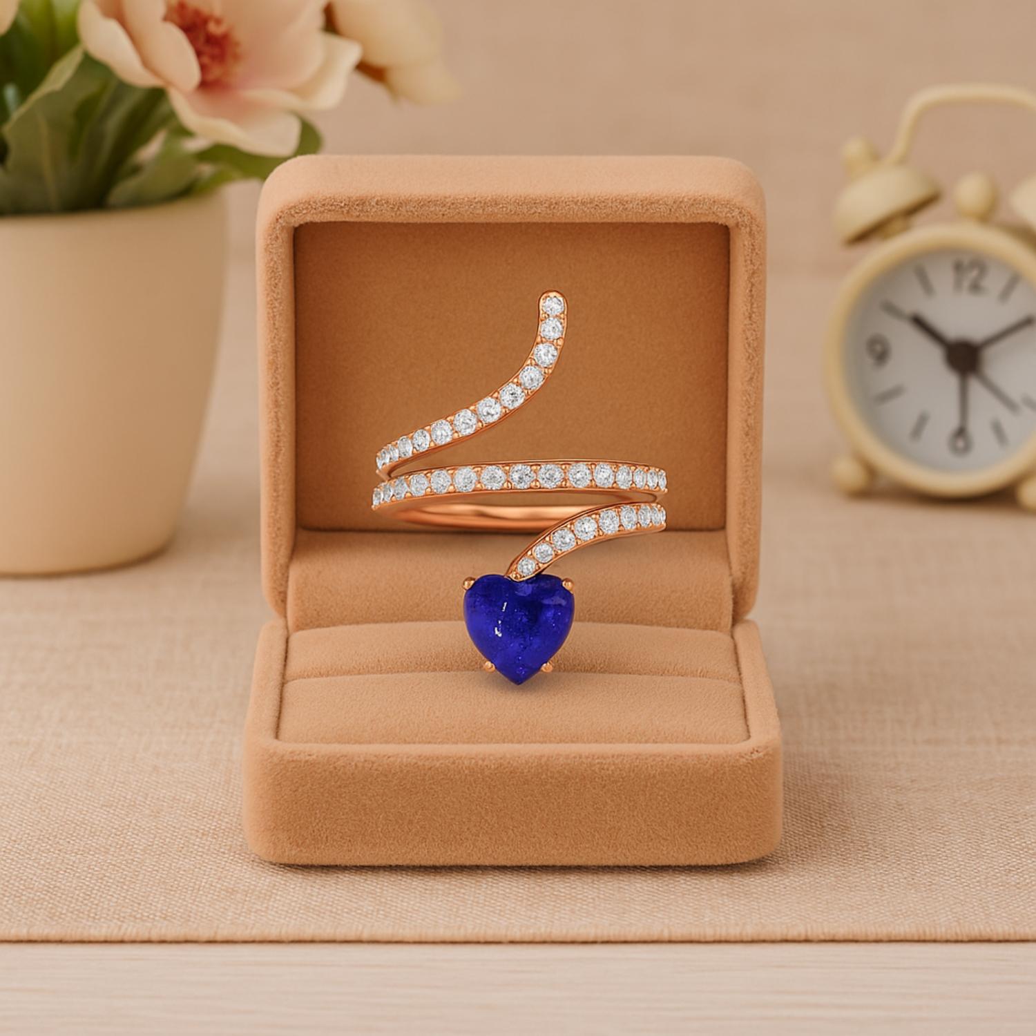 Lapis Heart-Shaped Snake Ring - Sterling Silver