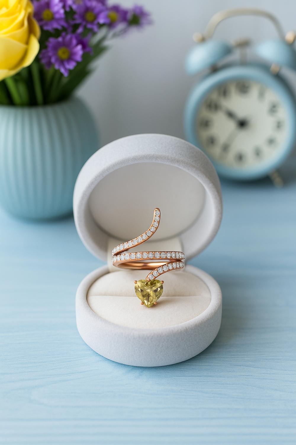 Lemon Quartz Heart-Shaped Snake Ring - Sterling Silver