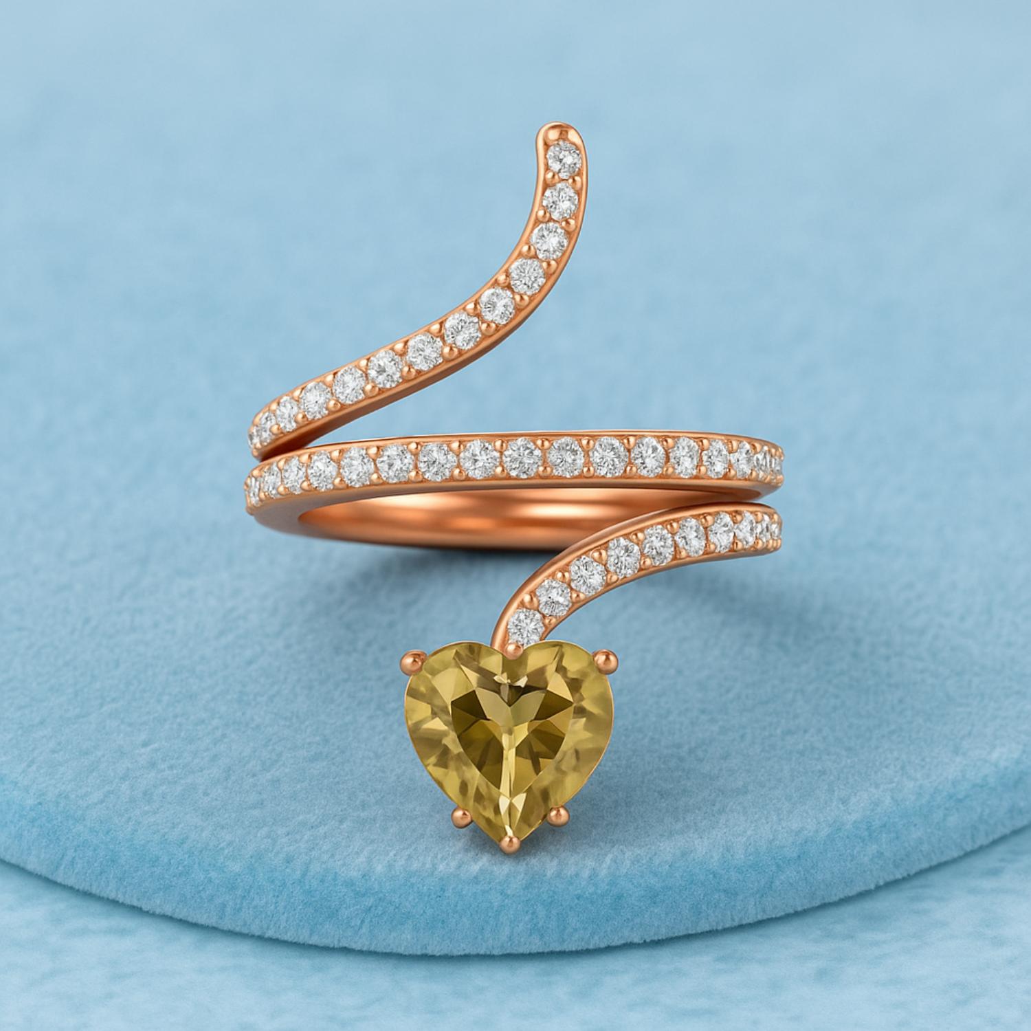 Lemon Quartz Heart-Shaped Snake Ring - Sterling Silver