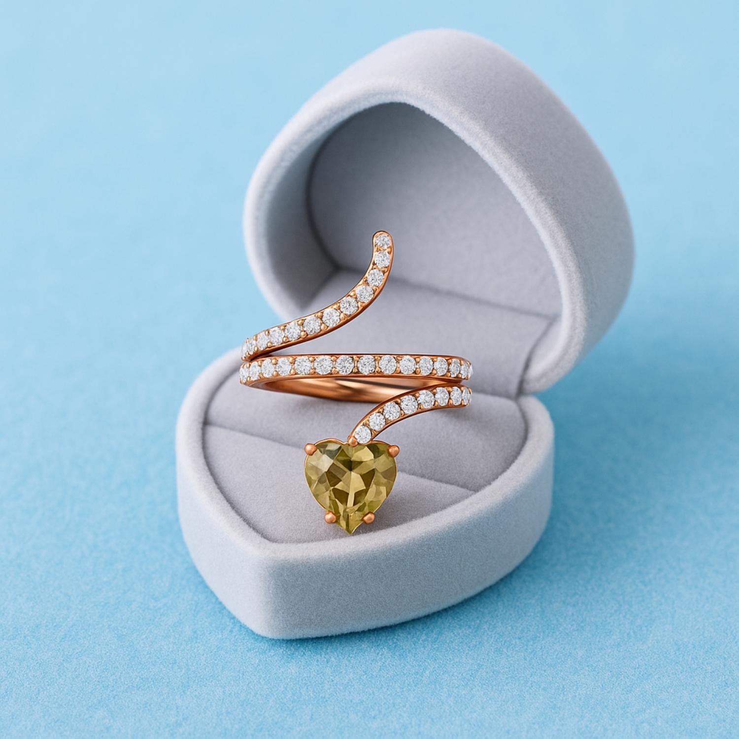 Lemon Quartz Heart-Shaped Snake Ring - Sterling Silver