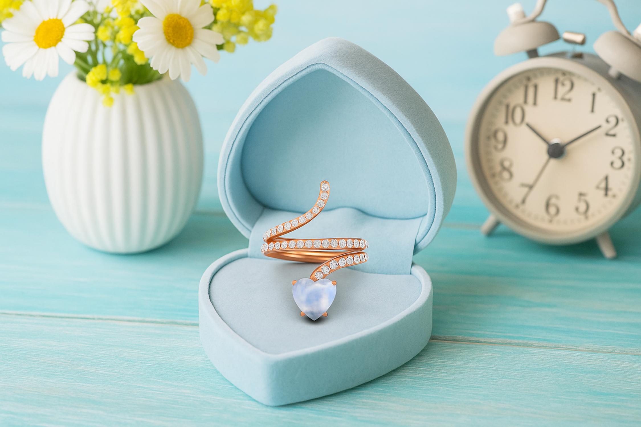 Anello a forma di serpente con pietra di luna a forma di cuore da 7 mm in argento sterling 925